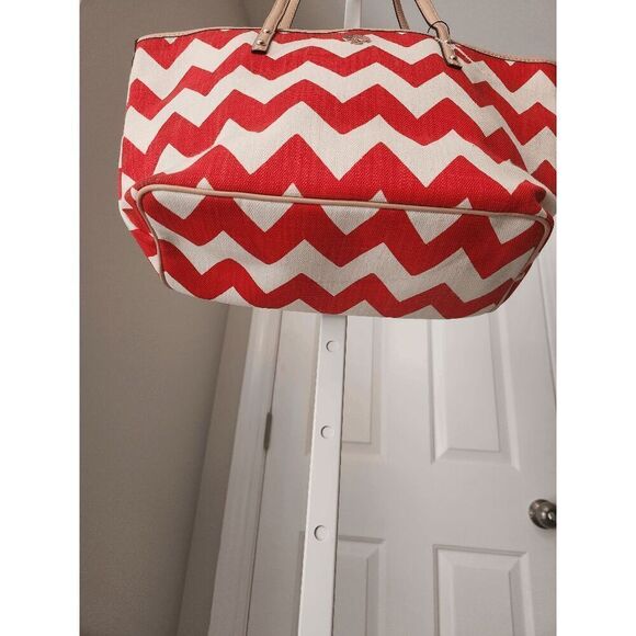 Kate Spade Harmony Chevron Tote Red Ivory - Picture 11 of 12